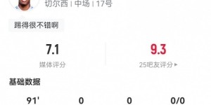 安德烈-桑托斯本场数据：12对抗9成功+5抢断2犯规 获评7.1分